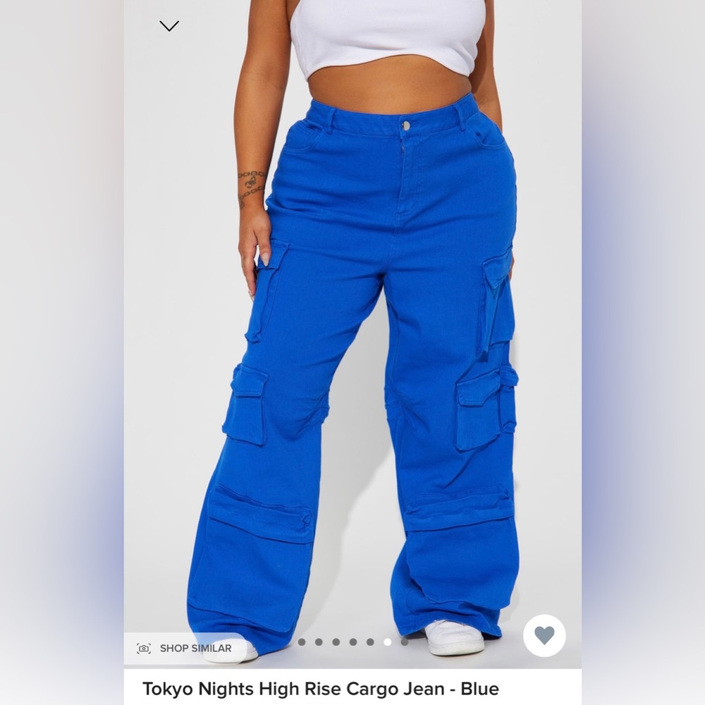 Fashion Nova: Tokyo Nights High Rise Cargo Jean, Stretchy Size 18, Royal Blue